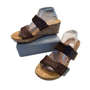 Vionic Pepper Brown Leather Cork Wedge Slip-On Sandals Comfort Arch Support 10‎